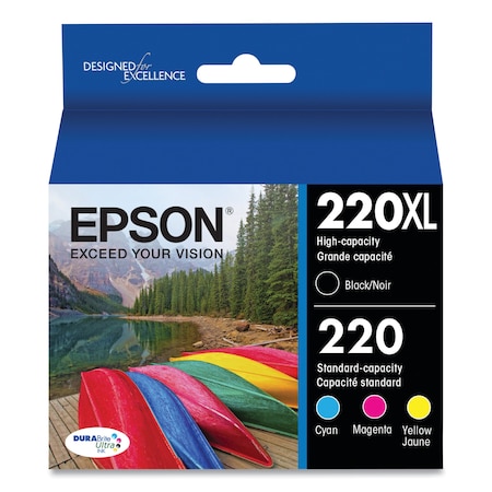 Epson DURABrite Ultra Hi-Yield Ink, 175/165 Page-Yield, Blk/Cy/Mag/Yel, PK4 T220XL-BCS